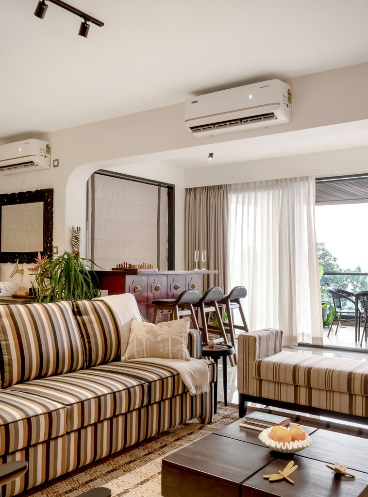 Sea view apartment living room in soft daylight
